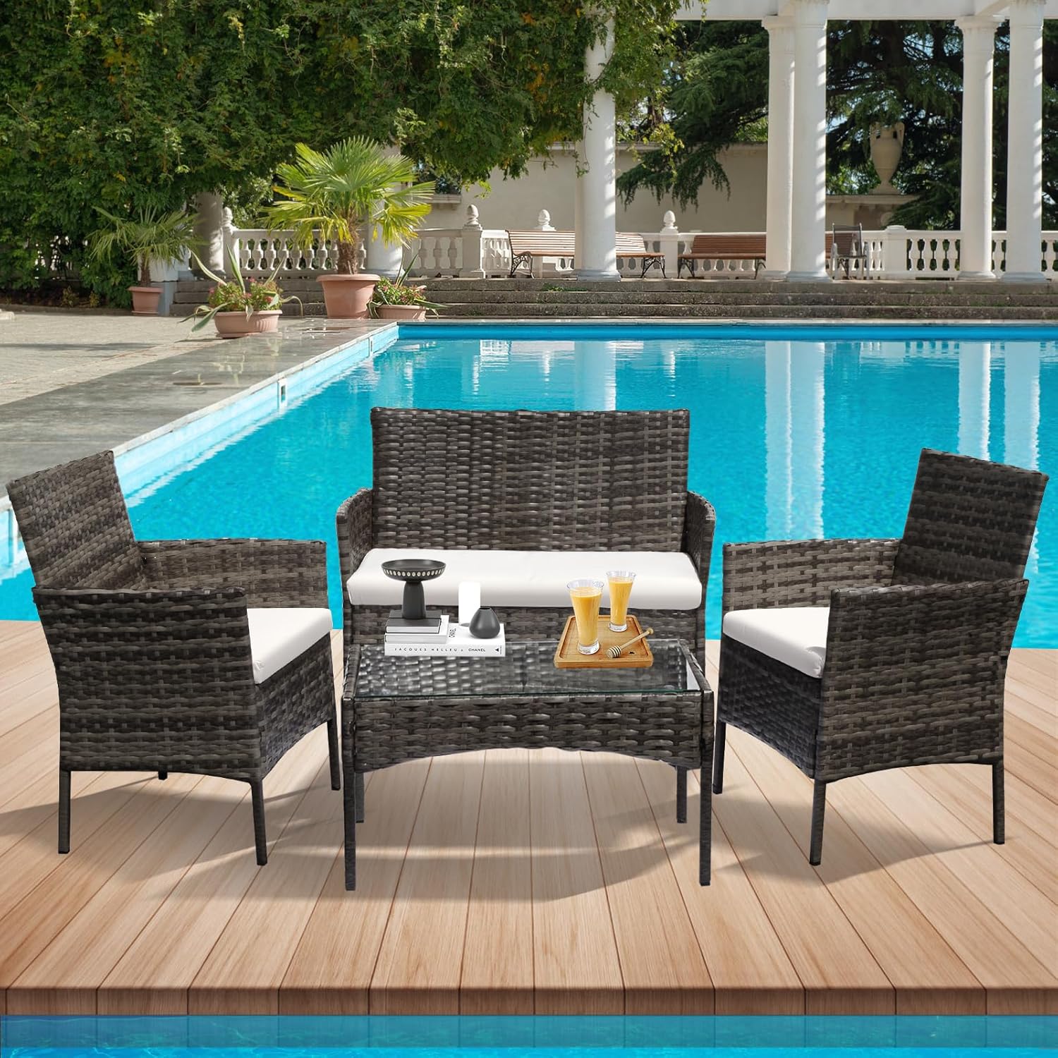 Premium 4-Seater Grey Rattan Garden Furniture Set | All-Weather Dining Collection