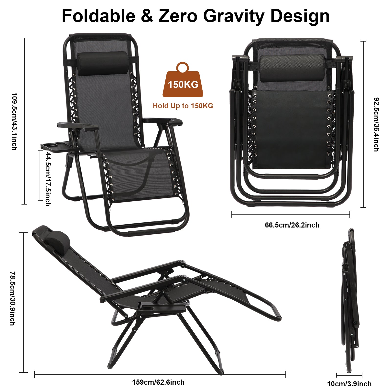 2 Pack Zero Gravity Chairs Outdoor Adjustable Folding Recliner Lounge with Headrest & Cup Holder for Patio Beach Garden Poolside
