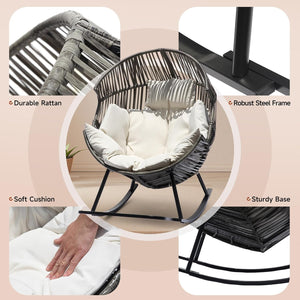 Heavy-duty steel frame and weather-resistant PE rattan of egg rocker