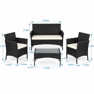 Dimensions of the two-seat sofa, armchairs and glass-top coffee table