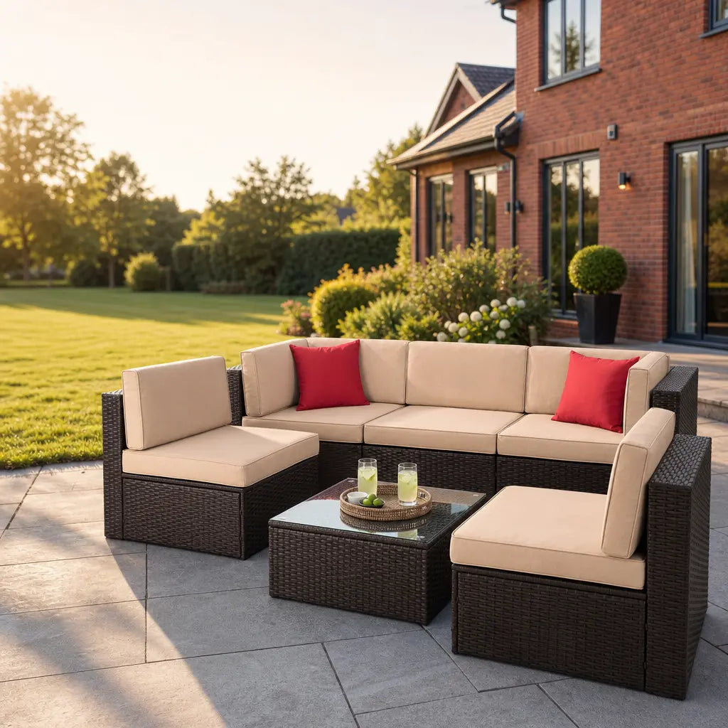 5-Seater Modular Rattan Garden Sofa Set with Coffee Table