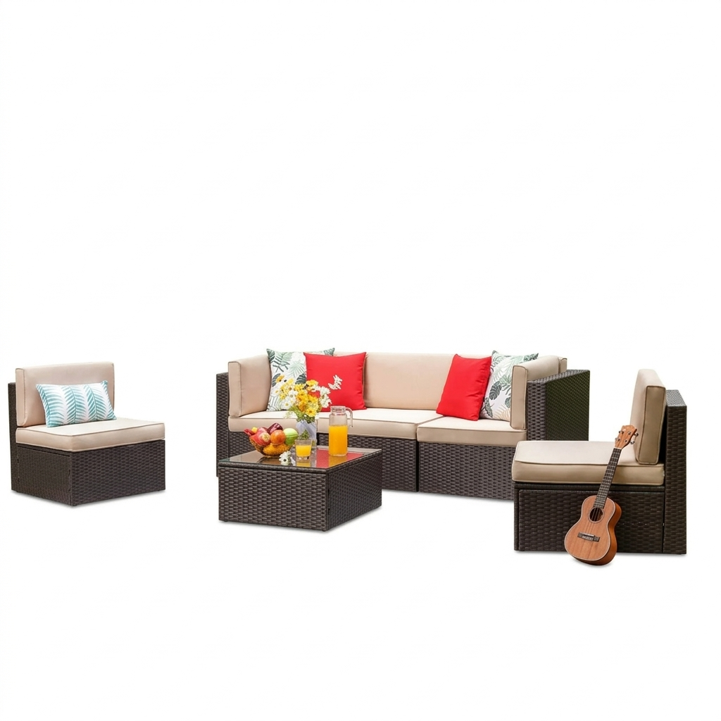 5-Seater Rattan Sofa Garden Sofa Set with Coffee Table