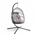 Premium Grey Rattan Hanging Egg Chair with Stand | Foldable Indoor & Outdoor Garden Swing
