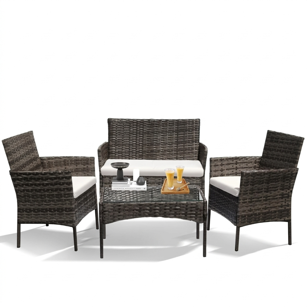 Premium 4-Seater Grey Rattan Garden Furniture Set | All-Weather Dining Collection