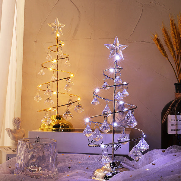 New Luminous Christmas Tree Crystal Christmas Tree Light Small Night Light Christmas Decoration Iron Tree