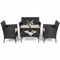 4-Piece Black Rattan Garden Sofa Set with Coffee Table & Chairs