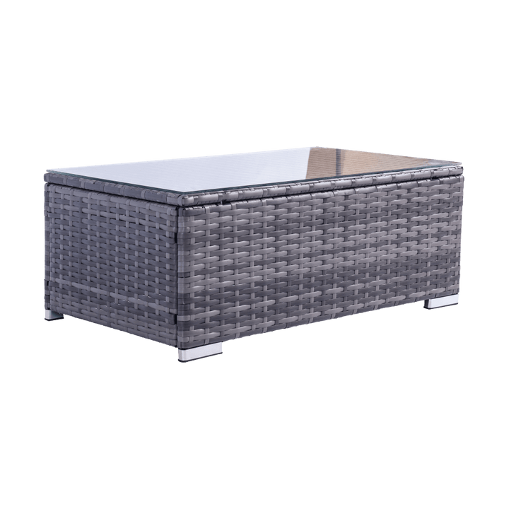 Grey Rattan Corner Sofa with coffee table & footstool