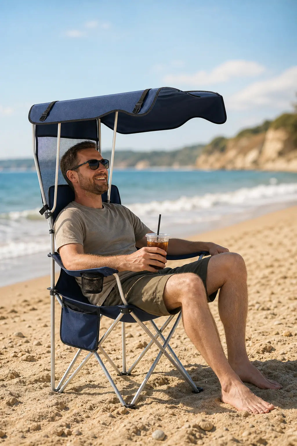 Portable Camping Chair with Sun Canopy