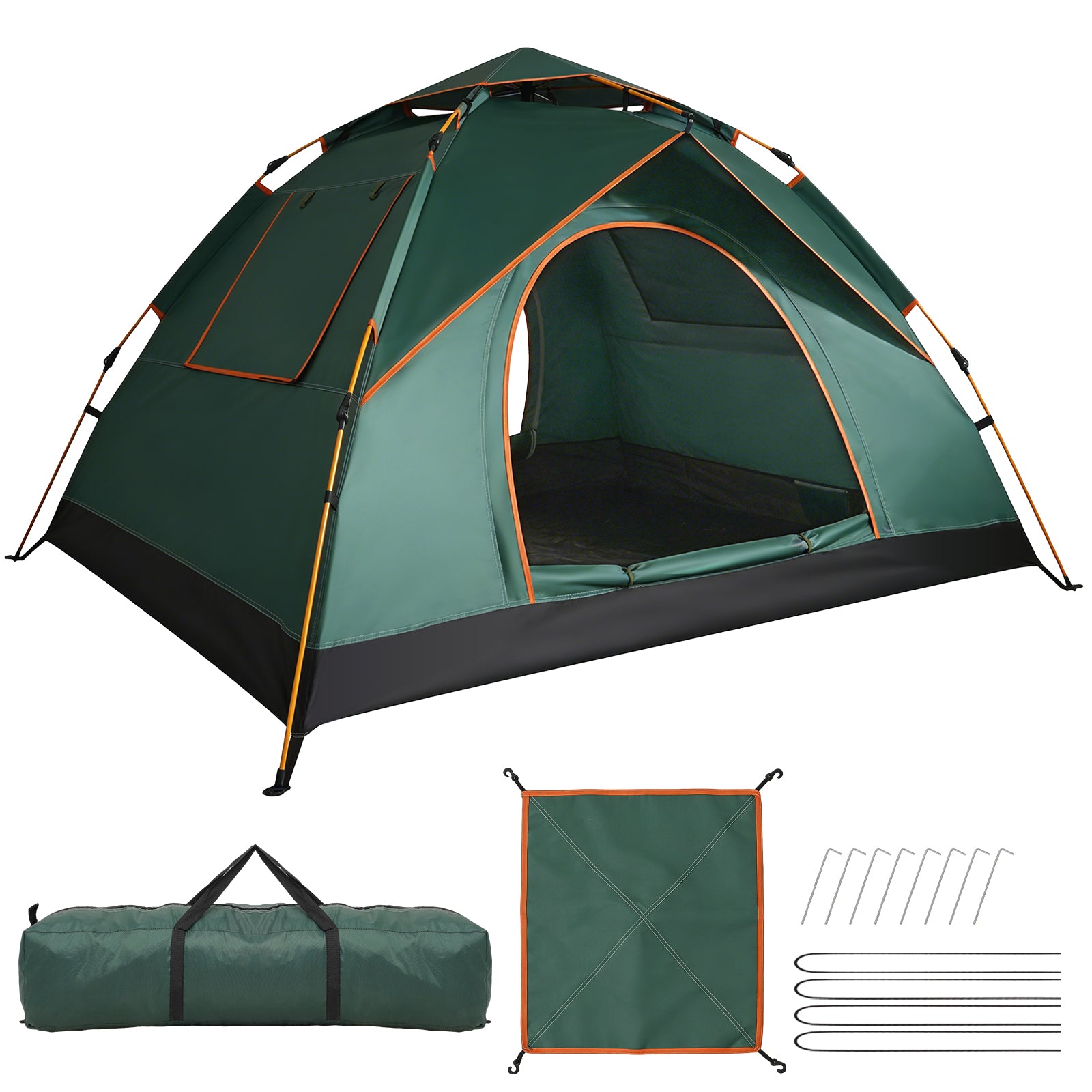 3-4 Person Instant Pop-up Camping Tent, Waterproof UV Protection Dual Doors Breathable Mesh Lightweight with Carry Bag for Family Camping Hiking Festivals