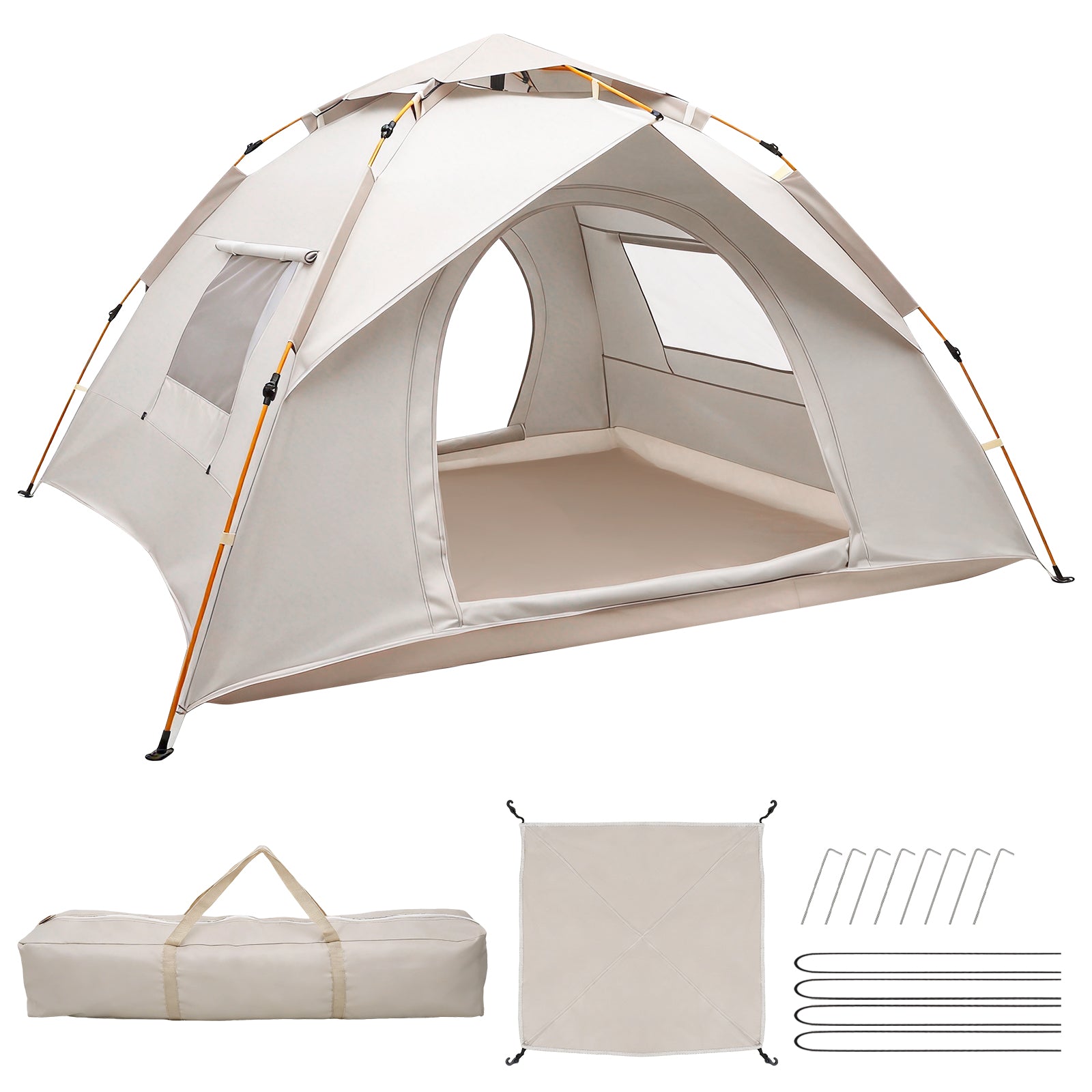 3-4 Person Instant Pop-up Camping Tent, Waterproof UV Protection Dual Doors Breathable Mesh Lightweight with Carry Bag for Family Camping Hiking Festivals
