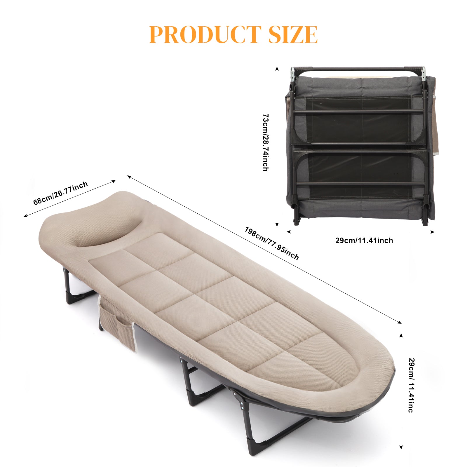 Foldable Camping Cot Heavy Duty Strong Support with Adjustable Headrest Oversized Portable Camping Bed for Outdoor Camping Travel & Home