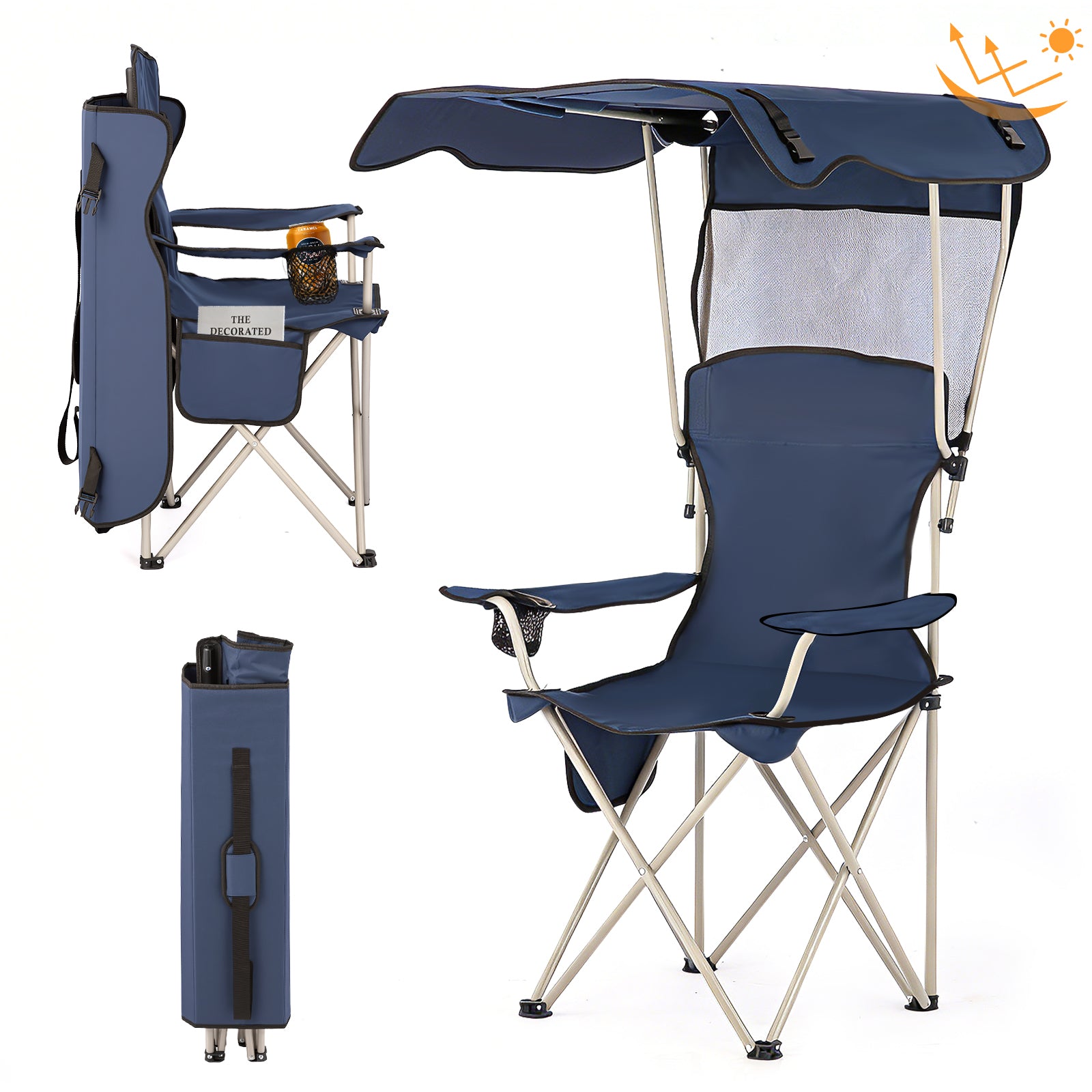Portable Folding Camping Chair with Canopy | Breathable Mesh Back, 250 lbs Capacity, Lightweight & Compact with Carry Bag for Camping, Beach, Hiking & Picnics