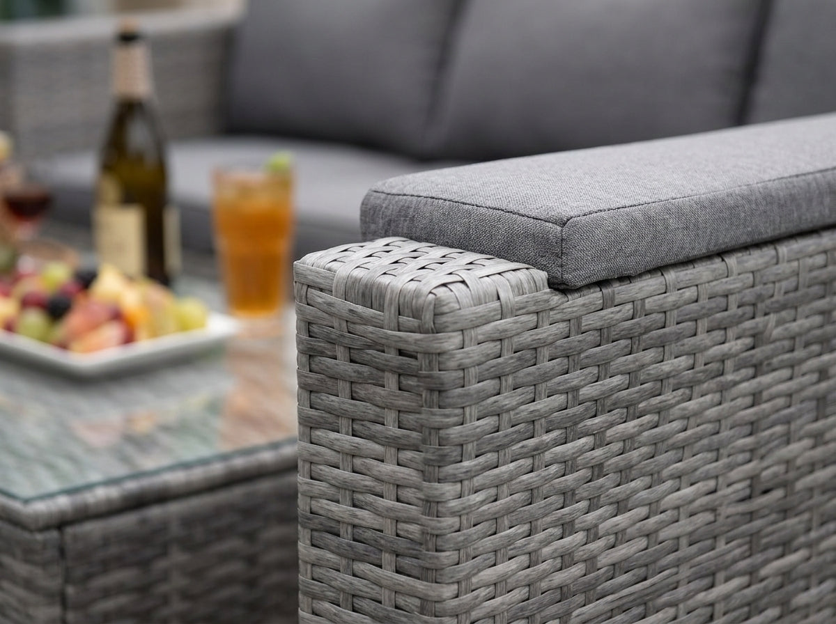 Close-up of hand-woven premium PE rattan weave